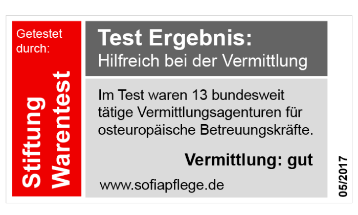 Stiftung Warentest Badge – Sofiapflege ausgezeichnet für Qualität und Service in der 24-Stunden-Pflege