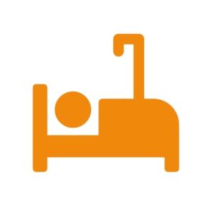 Orangefarbenes Piktogramm einer Person im Bett, 24-Stunden-Pflege