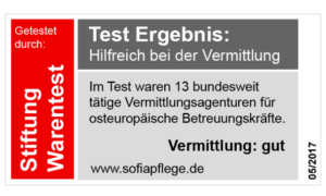 Stiftung Warentest Badge für Sofiapflege, ausgezeichnete 24-Stunden-Pflege